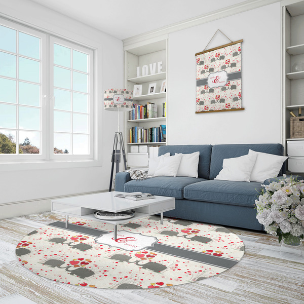 Elephants in Love Round Area Rug - IN CONTEXT