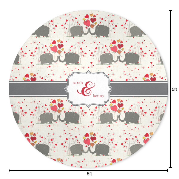 Elephants in Love Round Area Rug - Size