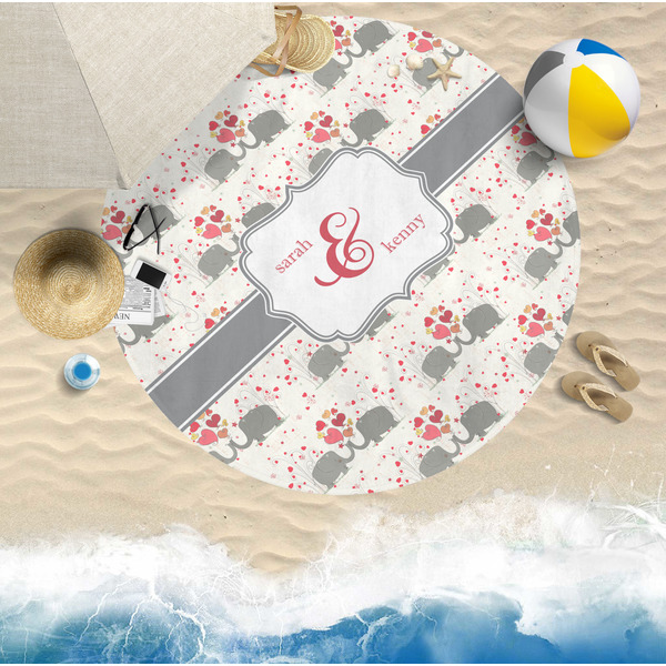 Elephants in Love Round Beach Towel Lifestyle