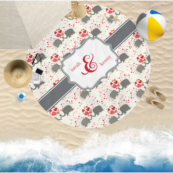 Elephants in Love Round Beach Towel Lifestyle