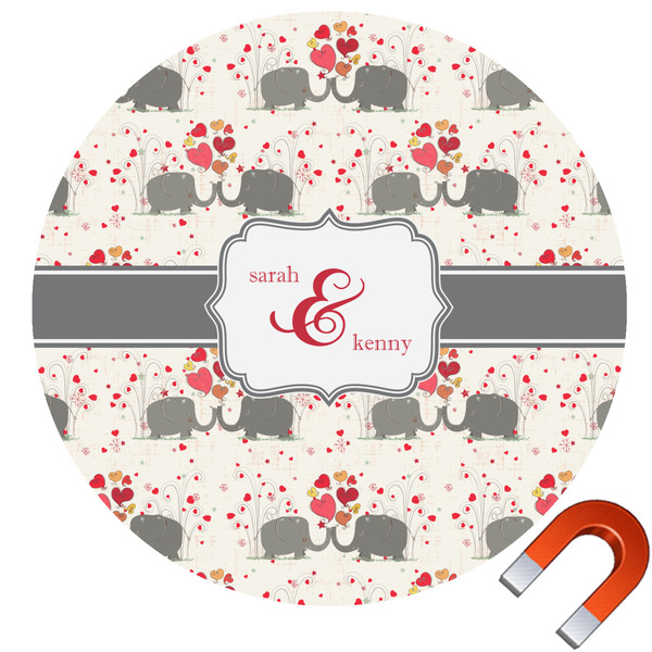 Custom Elephants in Love Round Car Magnet - 6" (Personalized)