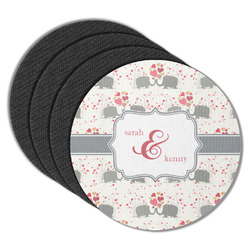 Elephants in Love Round Rubber Backed Coasters - Set of 4 (Personalized)