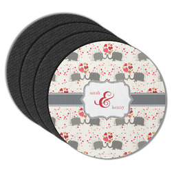 Elephants in Love Round Rubber Backed Coasters - Set of 4 (Personalized)