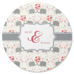 Elephants in Love Round Rubber Backed Coaster (Personalized)