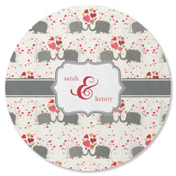 Elephants in Love Round Rubber Backed Coaster (Personalized)