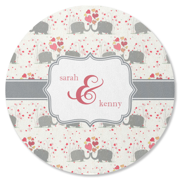 Custom Elephants in Love Round Rubber Backed Coaster (Personalized)