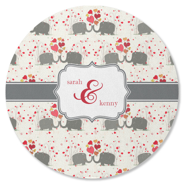Elephants in Love Round Coaster Rubber Back - Single
