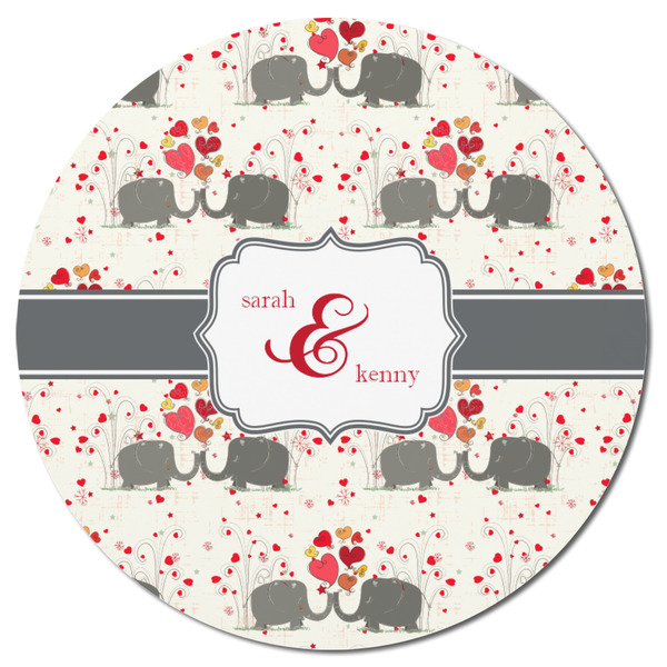 Elephants in Love Round Fridge Magnet - FRONT