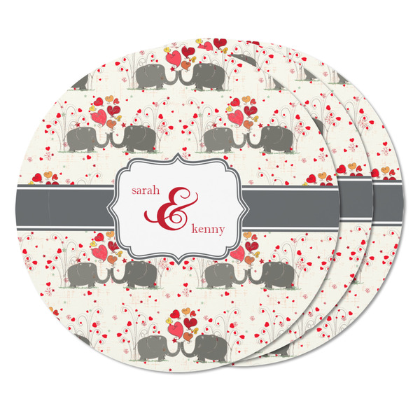 Elephants in Love Round Fridge Magnet - THREE