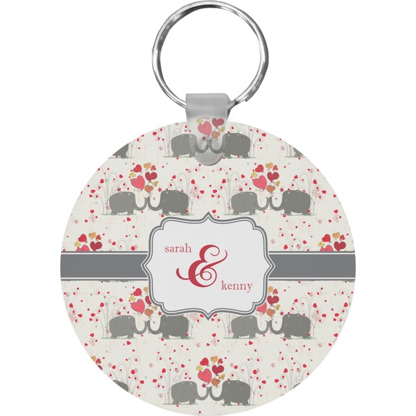 Custom Elephants in Love Round Plastic Keychain (Personalized)