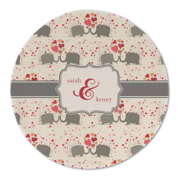 Elephants in Love Round Linen Placemats - FRONT (Double Sided)