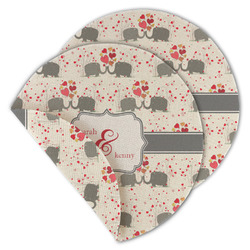 Elephants in Love Round Linen Placemat - Double Sided (Personalized)