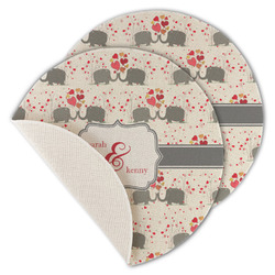 Elephants in Love Round Linen Placemat - Single Sided - Set of 4 (Personalized)
