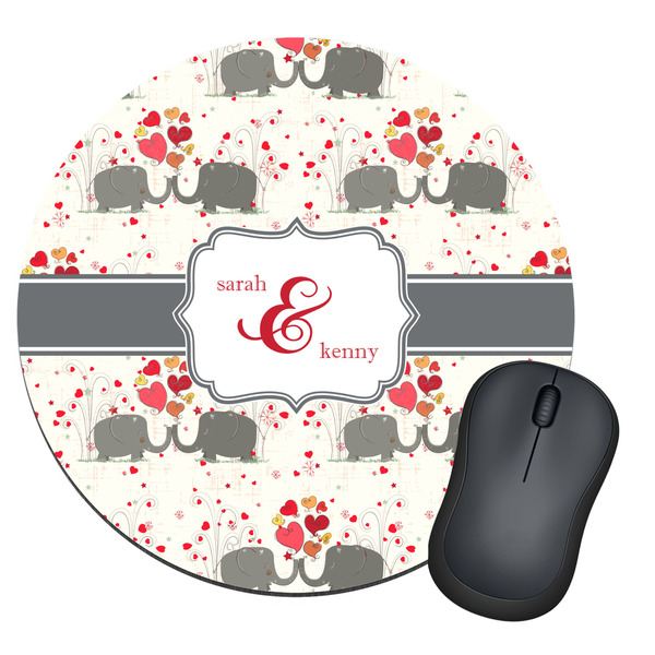 Custom Elephants in Love Round Mouse Pad (Personalized)