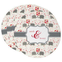 Elephants in Love Round Paper Coasters w/ Couple's Names