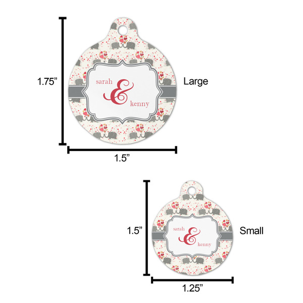 Elephants in Love Round Pet ID Tag - Large - Comparison Scale