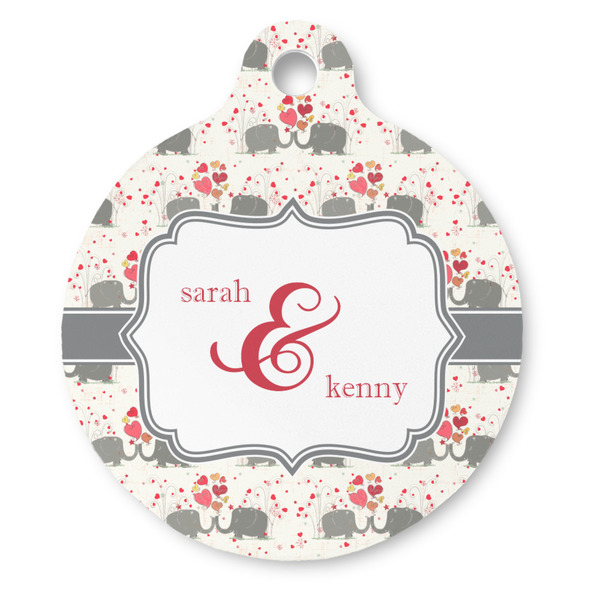 Custom Elephants in Love Round Pet ID Tag (Personalized)