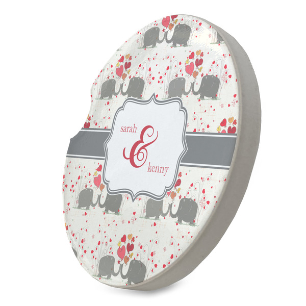Elephants in Love Sandstone Car Coaster - STANDING ANGLE