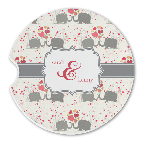 Custom Elephants in Love Sandstone Car Coaster - Single (Personalized)