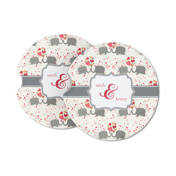 Custom Elephants in Love Sandstone Car Coasters - Set of 2 (Personalized)