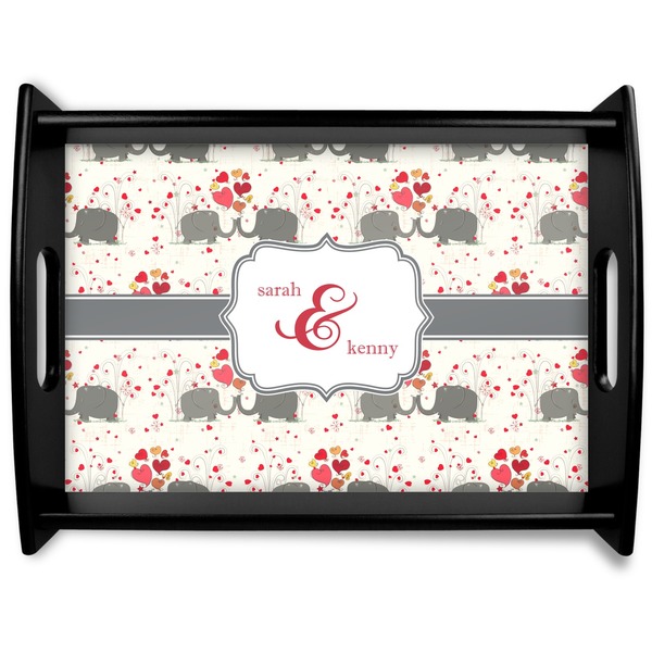 Custom Elephants in Love Black Wooden Tray - Large (Personalized)
