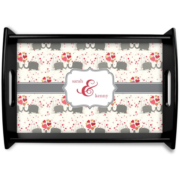 Custom Elephants in Love Black Wooden Tray - Small (Personalized)