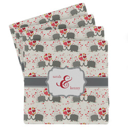 Elephants in Love Absorbent Stone Coasters - Set of 4 (Personalized)