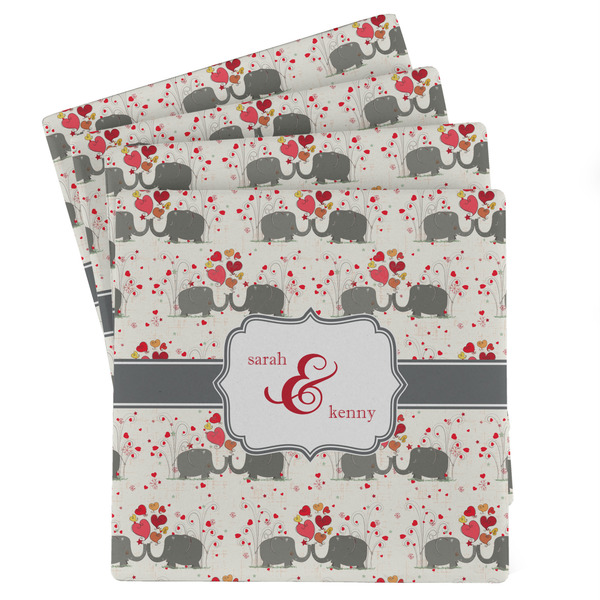 Custom Elephants in Love Absorbent Stone Coasters - Set of 4 (Personalized)