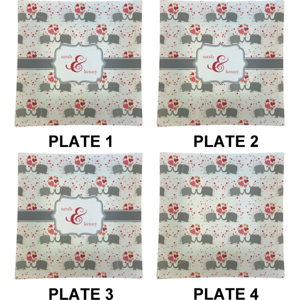 Elephants in Love Set of Square Dinner Plates (Approval)