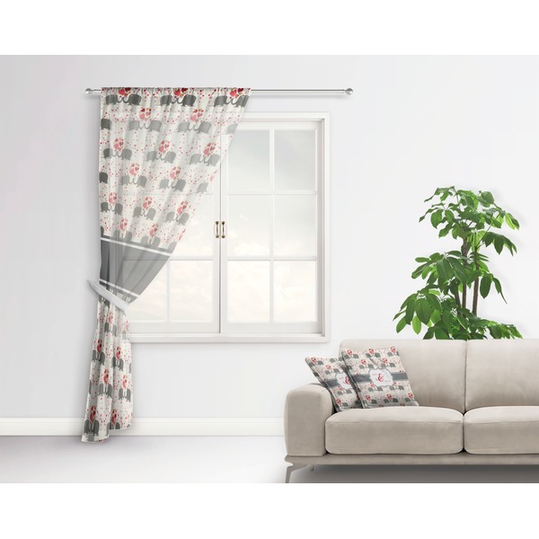 Elephants in Love Sheer Curtain With Window and Rod - in Room Matching Pillow