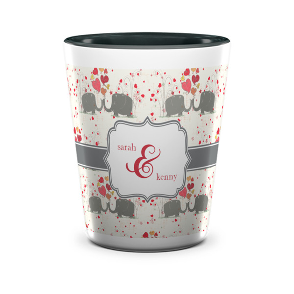 Custom Elephants in Love Ceramic Shot Glass - 1.5 oz - Two Tone - Single (Personalized)