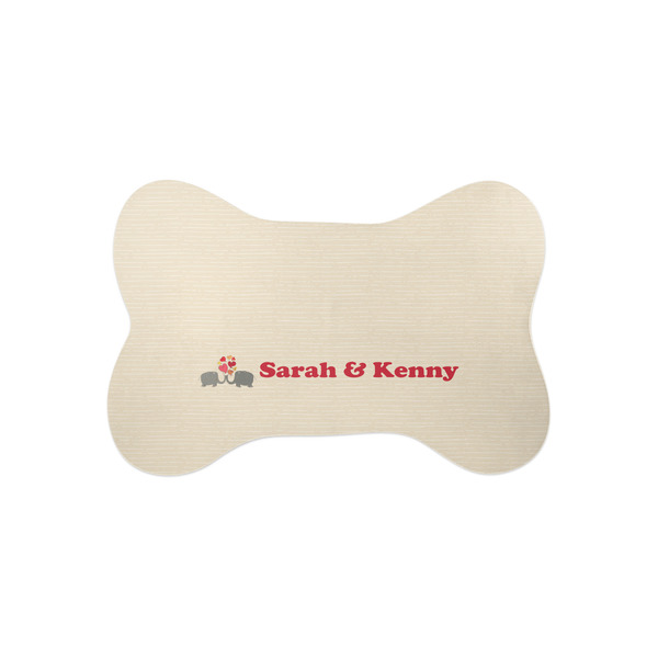 Custom Elephants in Love Bone Shaped Dog Food Mat (Small) (Personalized)
