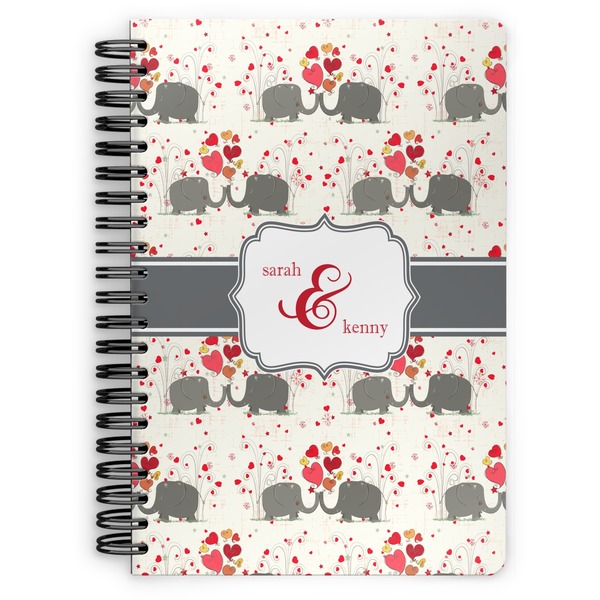 Custom Elephants in Love Spiral Notebook - 7x10 w/ Couple's Names