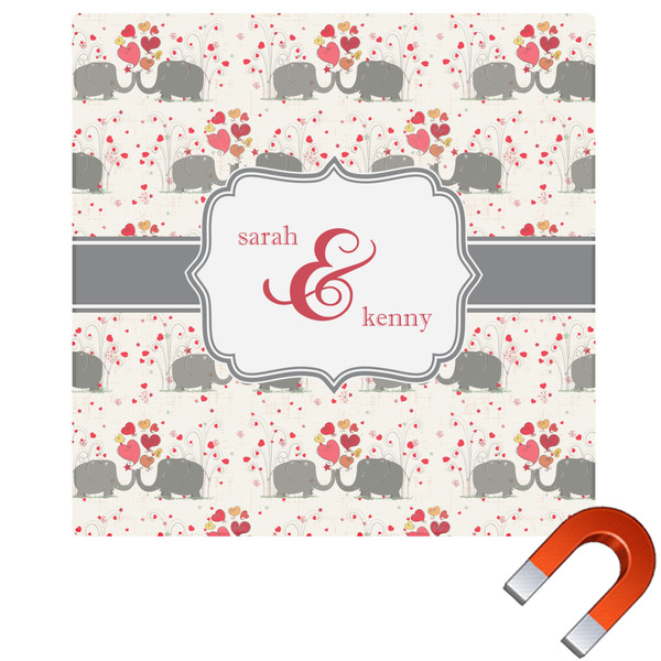 Custom Elephants in Love Square Car Magnet - 6" (Personalized)
