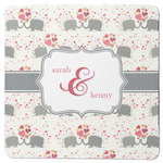 Elephants in Love Square Rubber Backed Coaster (Personalized)