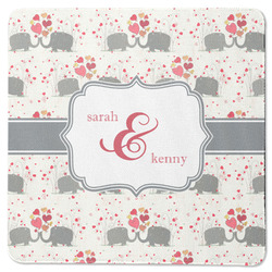 Elephants in Love Square Rubber Backed Coaster (Personalized)
