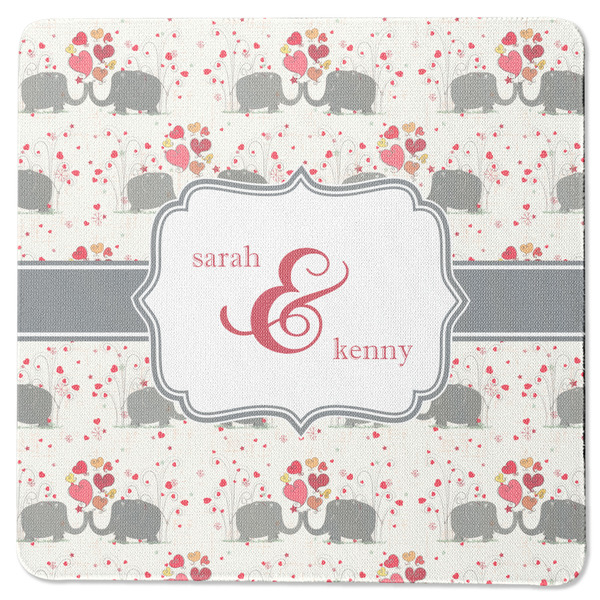 Custom Elephants in Love Square Rubber Backed Coaster (Personalized)