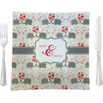 Elephants in Love 9.5" Glass Square Lunch / Dinner Plate- Single or Set of 4 (Personalized)