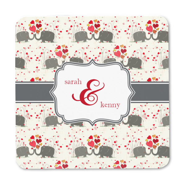 Elephants in Love Square Fridge Magnet - FRONT