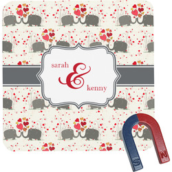 Elephants in Love Square Fridge Magnet (Personalized)