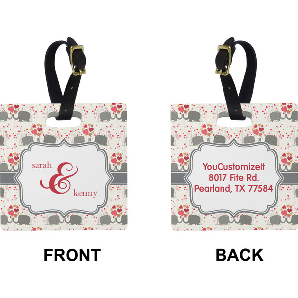 Elephants in Love Square Luggage Tag (Front + Back)