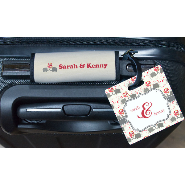 Elephants in Love Square Luggage Tag & Handle Wrap - In Context
