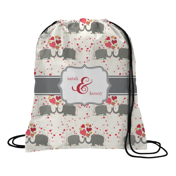 Custom Elephants in Love Drawstring Backpack - Large (Personalized)