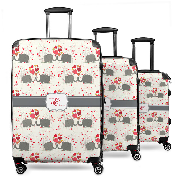 Custom Elephants in Love 3 Piece Luggage Set - 20" Carry On, 24" Medium Checked, 28" Large Checked (Personalized)