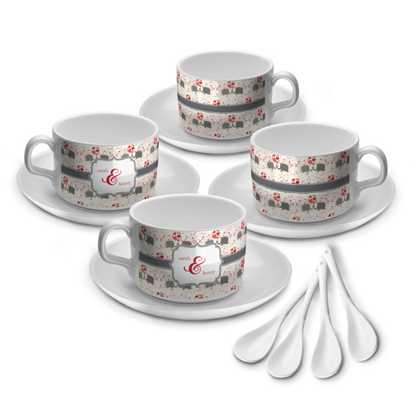 Custom Elephants in Love Tea Cup - Set of 4 (Personalized)