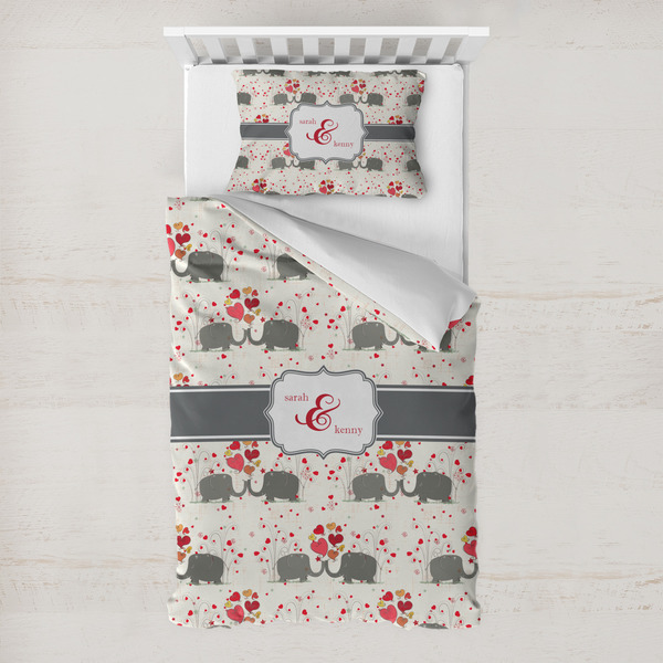 Custom Elephants in Love Toddler Bedding w/ Couple's Names