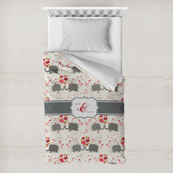 Custom Elephants in Love Toddler Duvet Cover w/ Couple's Names