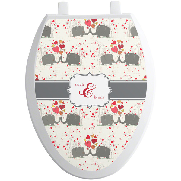 Custom Elephants in Love Toilet Seat Decal - Elongated (Personalized)