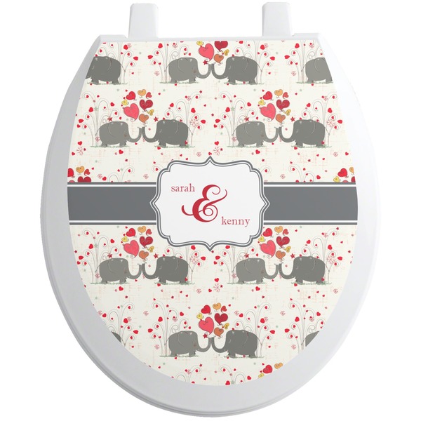 Custom Elephants in Love Toilet Seat Decal - Round (Personalized)