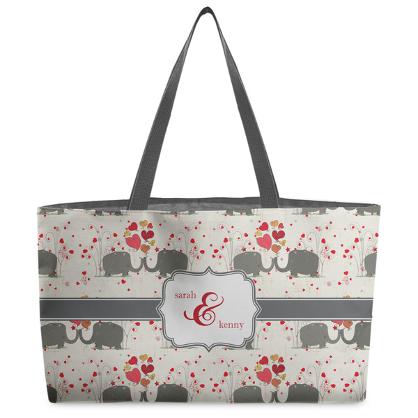 Custom Elephants in Love Beach Totes Bag - w/ Black Handles (Personalized)